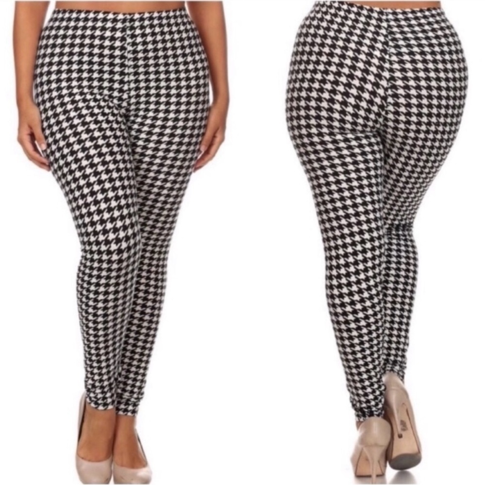 NTM: Brand New Design USA Black & White Houndstooth Print Leggings Sz 0X - Picture 6 of 7